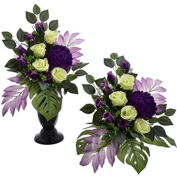 STROIK NA CMENTARZ KOMPOZYCJA NAGROBNA KOMPLET Z WKŁADEM RÓŻE CHRYZANTEMA