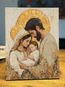 Картина в гостиной Святой Семейство на холсте 30x40см религиозного дара #907