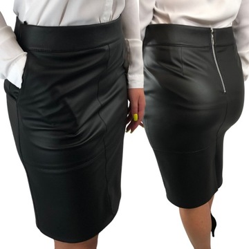 D72 SPÓDNICA EKOSKÓRA Z KIESZENIAMI CZARNA R.50