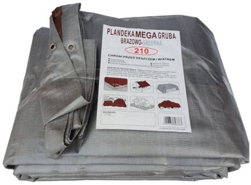Plandeka 6x10 m srebrno-brązowa 210gr/m2