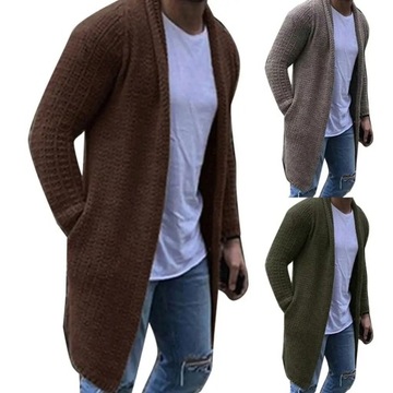 Men Cardigan Solid Color Open Front Knit Sweater L