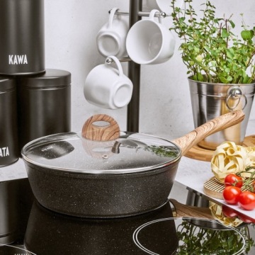 Глубокая ИНДУКЦИОННАЯ СКОВОРОДА, гранит СКОВОРОДА с ручкой 24см Pescado