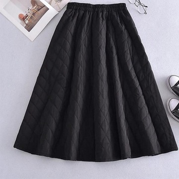 Beautymall2017 Damska puchowa bawełniana spódnica Długa spódnica elegancka z kieszenią Czarna