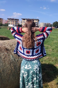 Sweterek handmade boho hippie na szydełku