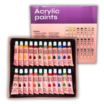 Farby Akrylowe Duży Zestaw Farb Akrylowych W Tubkach 24x12ml ŻYWE KOLORY