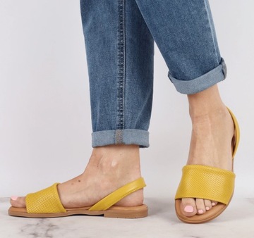 Żółte skórzane sandały damskie płaskie komfortowe HISZPAŃSKIE ROZ. 41