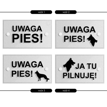 Tablica informacyjna UWAGA PIES 3D 16x8 szczotkowane aluminium
