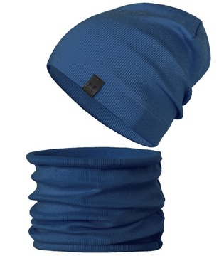 Jeansowy Komplet CZAPKA + KOMIN tuba beanie PRĄŻEK jesień wiosna r. 50-52