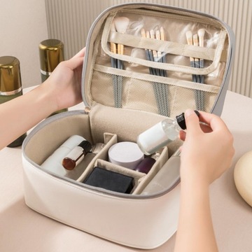 Женская косметичка Легкая косметичка с ручкой Серо-белая