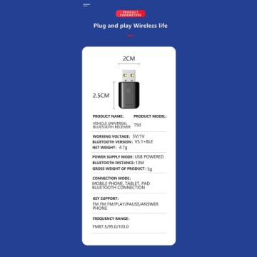 FM-передатчик приемник, Bluetooth 5.1 мини стерео беспроводной 10M автомобильного аудио