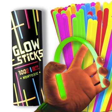 Świecące bransoletki fluorescencyjne 100 Opaski Pałeczki światło chemiczne