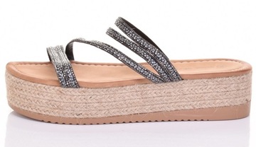 ESPADRYLE NA PLATFORMIE PŁASKIE WSUWANE BUTY DAMSKIE NA LATO WAKACJE KLAPKI