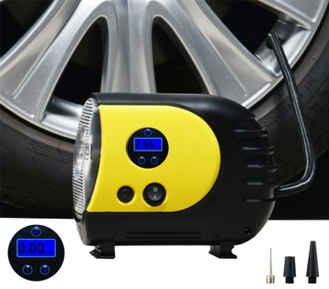 Kompresor samochodowy z lampą Led pompka akumulator 120W zestaw końcówek
