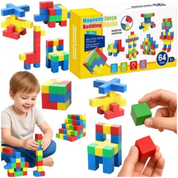 Stavebnice Kostka 2,5 CM Barevné S Magnety 64 Ele 3D Pro Děti