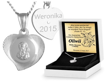 PREZENT SREBRNY KOMPLET MEDALIK MATKA BOSKA GRAWER