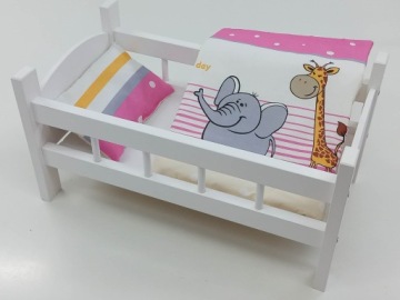 ŁÓŻECZKO DREWNIANE BIAŁE dla lalek +POŚCIEL