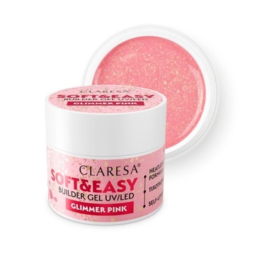 CLARESA Żel budujący do paznokci Soft&Easy GLIMMER PINK 90g róż z brokatem