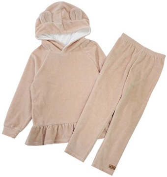 WELUR DRES KOMPLET KAPTUR FALBANKI BEŻ 116 L51A