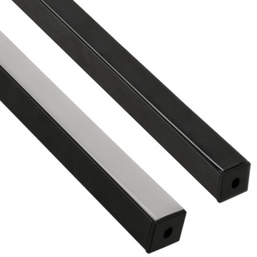 Profil LED Narożny Kątowy Do Taśmy LED CZARNY Z Kloszem i Zaślepkami 2m