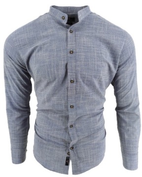 KOSZULA MĘSKA STÓJKA NIEBIESKA DŁUGI RĘKAW L