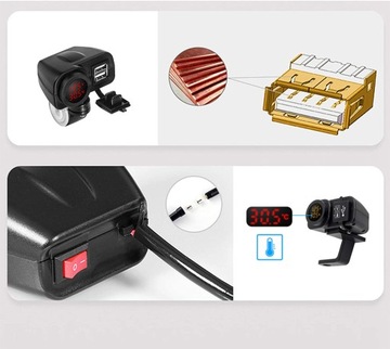 ЗАРЯДНОЕ УСТРОЙСТВО ДЛЯ МОТОЦИКЛА 2x USB ВОЛЬТМЕТР ТЕРМОМЕТР