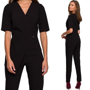 KOMBINEZON ELEGANCKI DAMSKI KOBIECY Z PODWÓJNYM PRZODEM CZARNY 42 XL