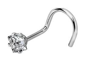 Kolczyk do nosa Nostril spirala srebrny swarovski cyrkonia Kwadrat 3mm