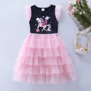Moda dziecięca Sukienki bez rękawów planeta jednorożec Prints cute B468-7
