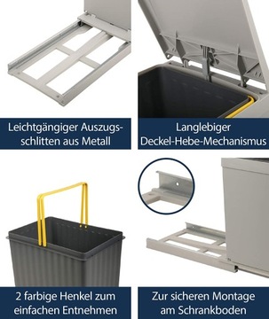 Выдвижное мусорное ведро для кухни, емкость 16 литров.