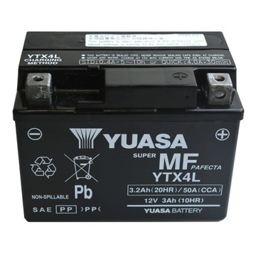 YUASA YTX4L-BS 12V 3,2Ah 50A P+