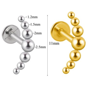 Piercing de acero quirúrgico para labio Labret, Gema de cristal chapada en