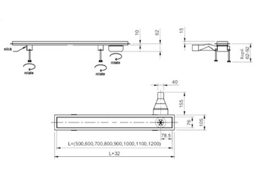 Odpływ Waterway 60cm do płytki SYFON BOCZNY NISKI