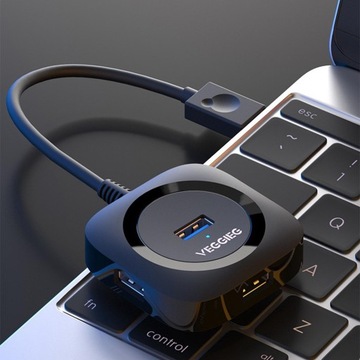 Koncentrator USB Przenośny, wieloportowy przedłużacz z rozgałęźnikiem dla Type3.0, czarny 0,2 m