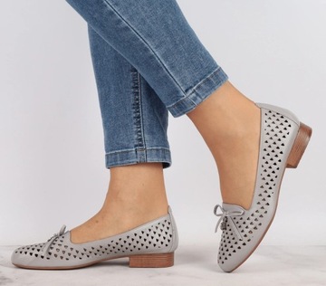 Szare ażurowe czółenka płaskie eleganckie mokasyny Jezzi r.40