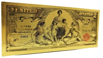 Уникальная позолоченная банкнота 2 ДОЛЛАРА 1896 года