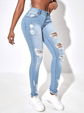 SHEIN SXY Modne damskie spodnie jeansowe skinny z przetarciami L