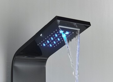 Panel Prysznicowy Czarny LED Hydromasaż SPA Deszczownica Wodospad Do Kabiny