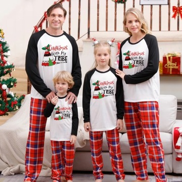 PIŻAMA Boże Narodzenie Pjs nadruk drzewa rodzina zestaw piżam pasujących do