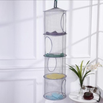 Складная корзина для хранения игрушек, гибкая, с 4 отделениями, прочная подвесная сетка, серая