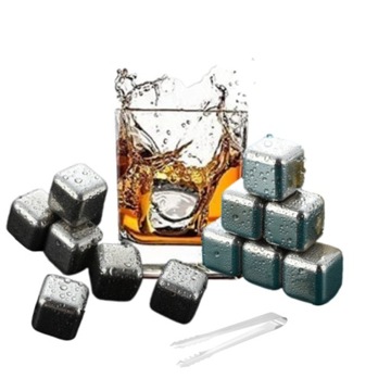 Metalowe kostki lodu do drinków napojów Whisky 12sz pęseta Prezenty