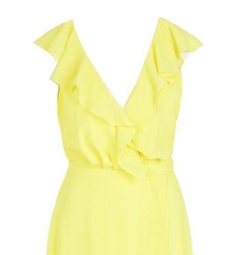 Żółta szyfonowa sukienka maxi z falbanką BOOHOO 36