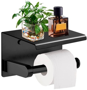 UCHWYT NA PAPIER TOALETOWY Z PÓŁKĄ CZARNY LOFT WC