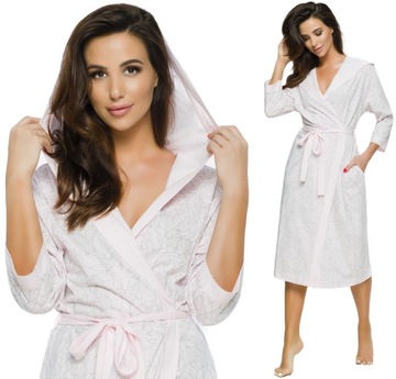 DŁUGI BAWEŁNIANY SZLAFROK DAMSKI KAPTUR PODOMKA S