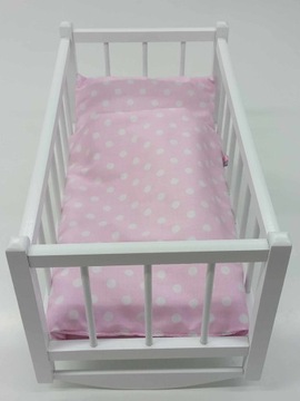 KOŁYSKA DLA LALEK BIAŁA DREWNIANA + POŚCIEL 3el