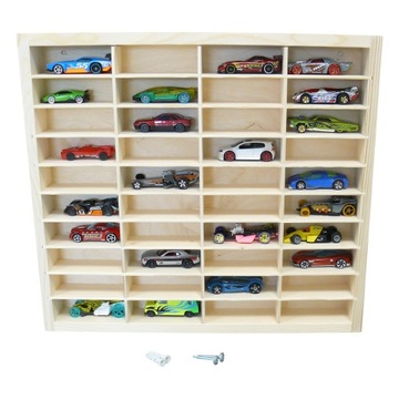 DREWNIANA PÓŁKA NA HOT WHEELS RESORAKI 40 PRZEGRÓDEK NATURALNA OD PRODUCENT