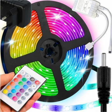 PASEK LEDOWY WODOODPORNE KOLOROWE TAŚMA LED RGB WODOODPORNA 5m Z PILOTEM