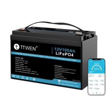 LIFEPO4 Baterie 12V 100AH 1280WH, 4000 Cyklů, Vylepšená Verze s Bluetooth Ttwen