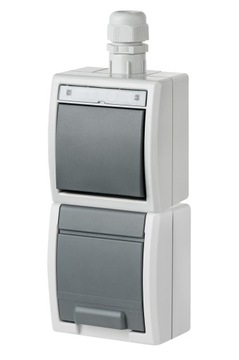 Łącznik schodowy + gniazdo pojedyncze IP65 AQUANT szary 1256-65 ELEKTRO-PLA