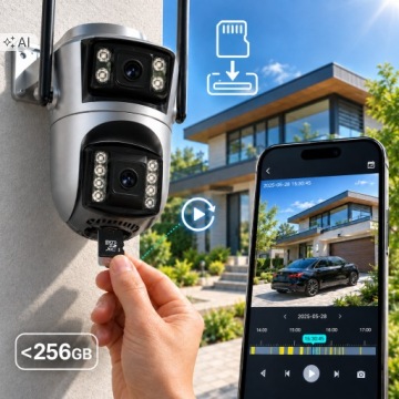 Камера IP ВНЕШНЯЯ ВНУТРЕННЯЯ Wifi Двойная Поворотная iCSee ДЕТЕКЦИЯ ИИ