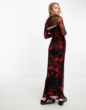 Asos Design vdj maxi ramiona prosta siateczka sukienka print odkryte L NH8